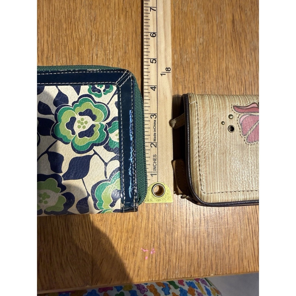 Fossil Genuine Leather Wallet Lot Floral Zip Around Travel Organizer Wristlet - Picture 13 of 13